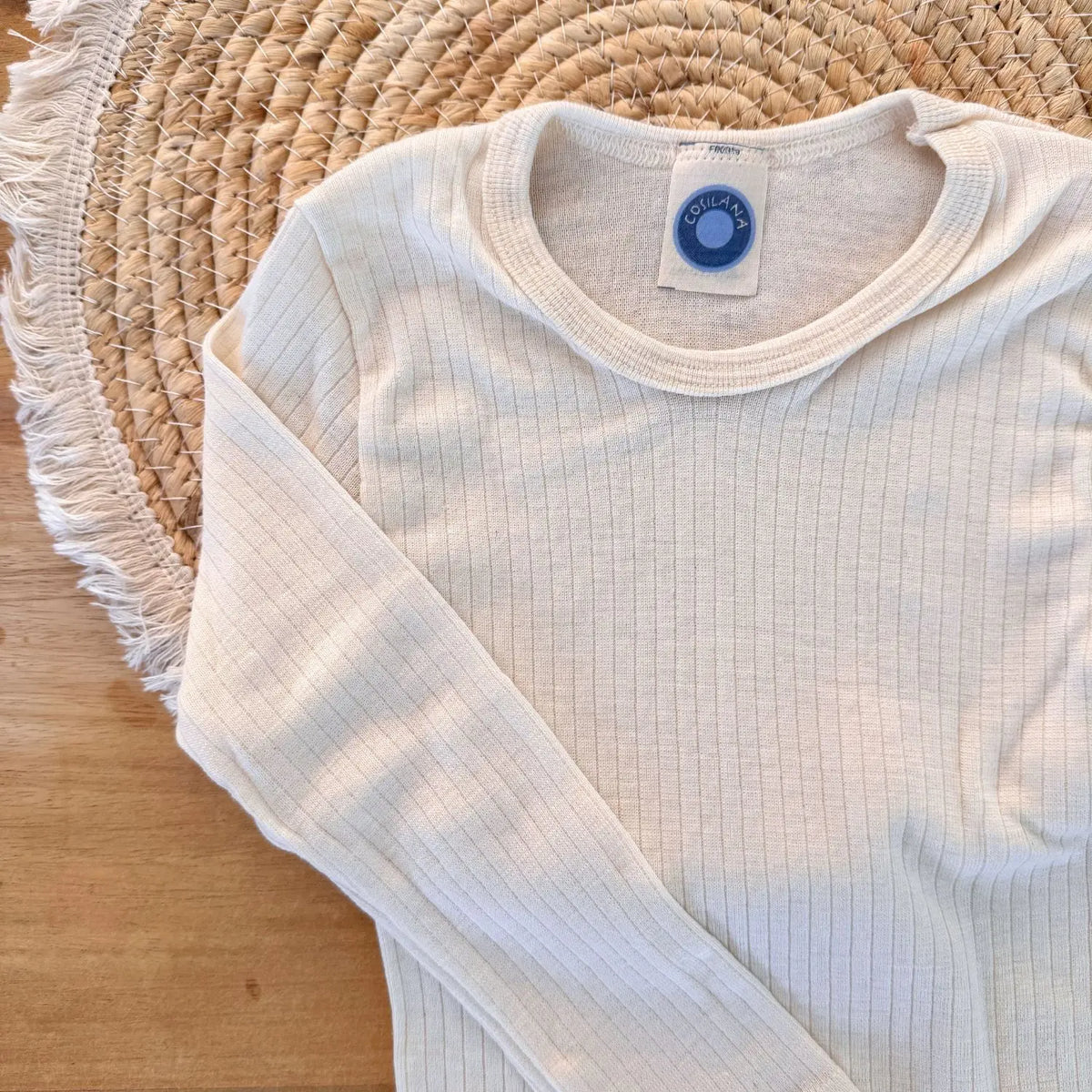 Tee-shirt manches longues en laine, soie et coton bio enfant Cosilana - Naturel