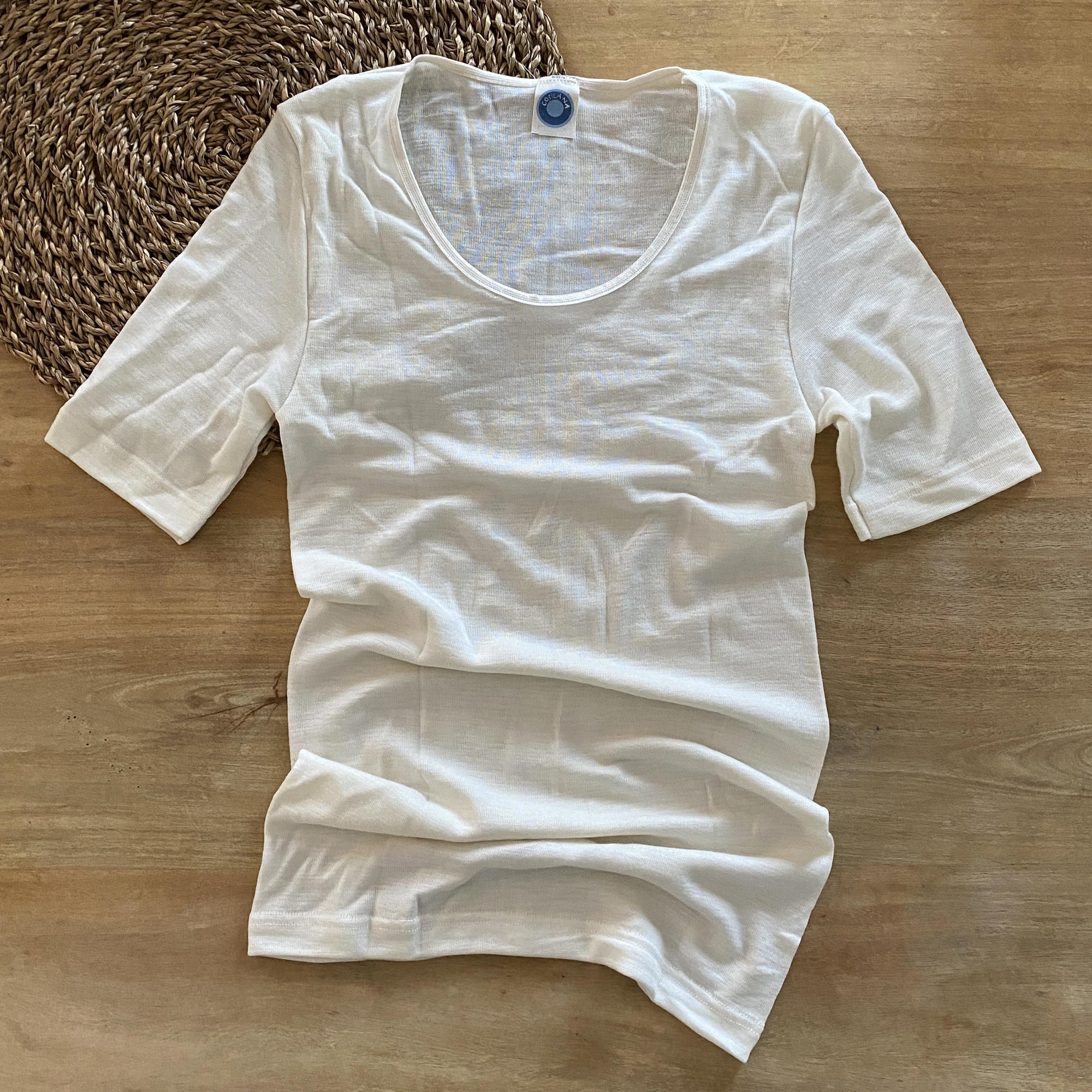 T-shirt à MC pour femme en laine et soie Cosilana - Naturel