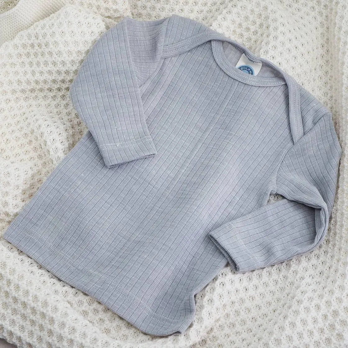 Tee-shirt manches longues en laine, soie et coton bio Cosilana - Gris - Lilinappy