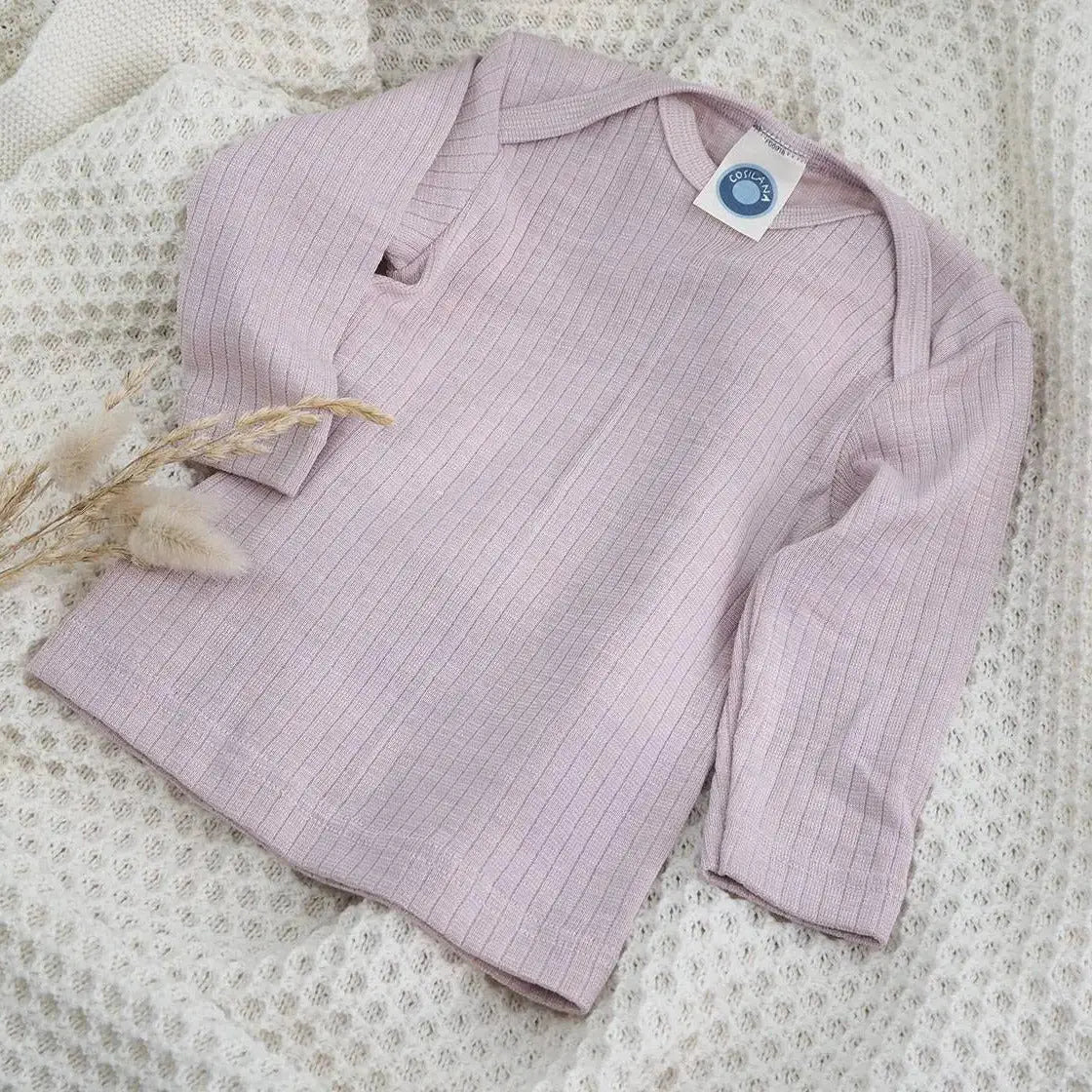 Tee-shirt manches longues en laine, soie et coton bio Cosilana - Rose poudre - Lilinappy