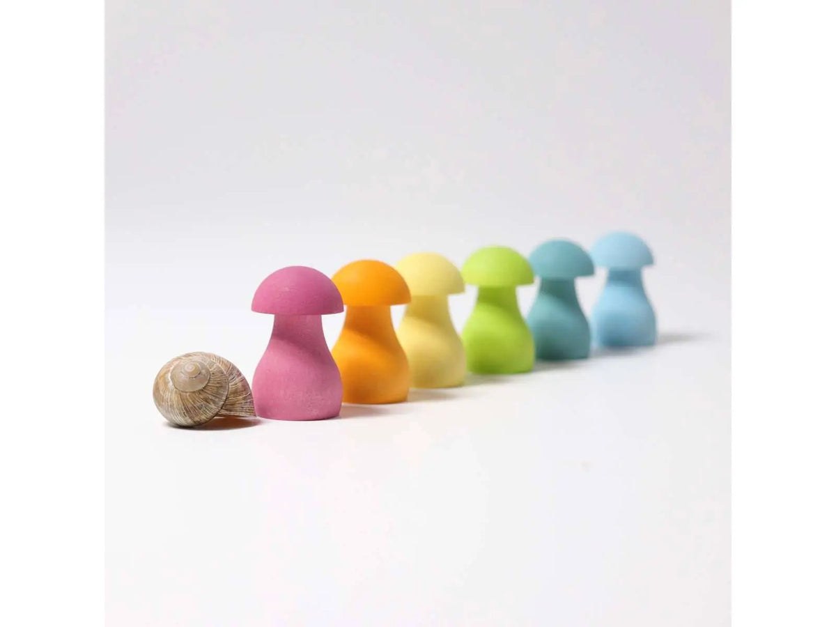 Champignons en bois Arc en ciel Grimm's - Pastel