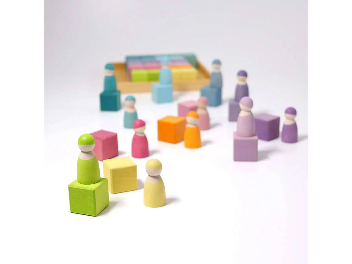 36 cubes en bois - jeu de construction Pastel Grimm's Grimms