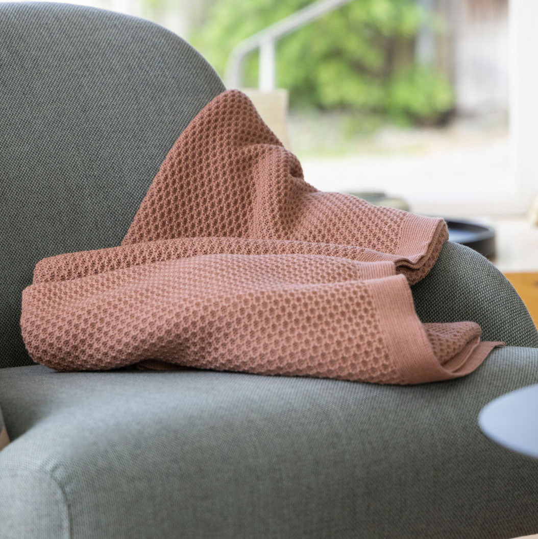 Grande couverture nid d’abeille en laine mérinos bio Disana – Jade