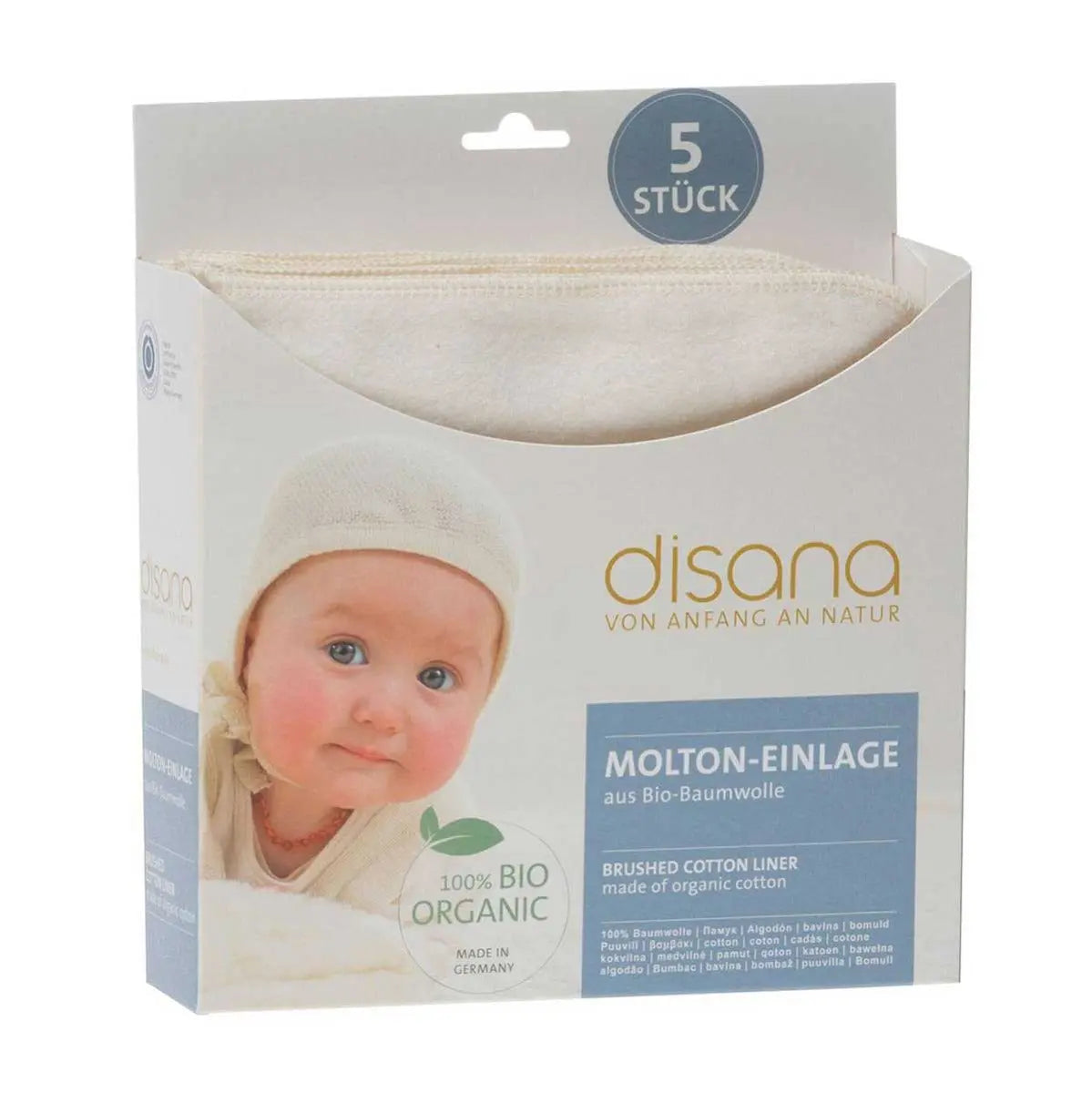 Doublures en coton bio Disana x5 – Absorption douce et naturelle