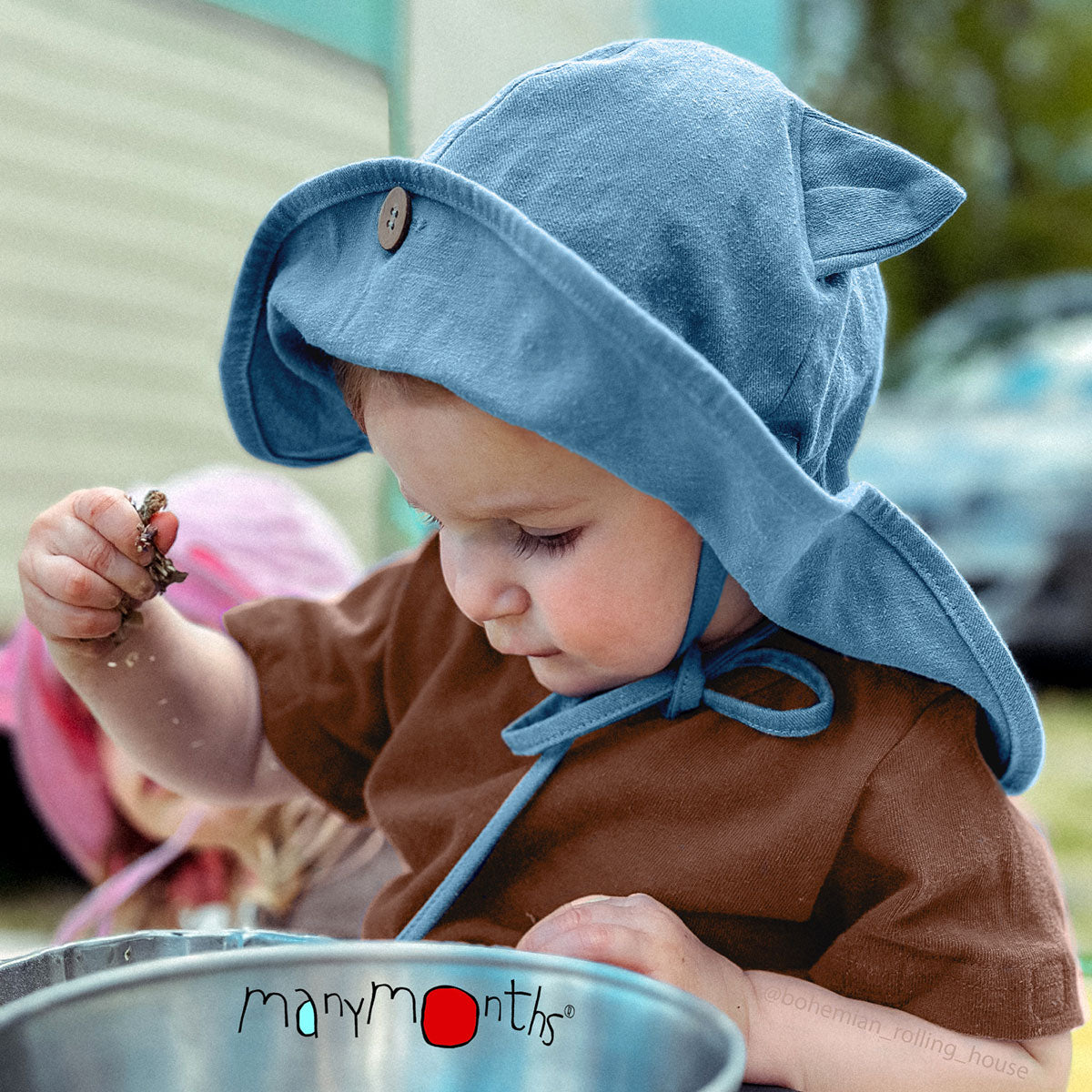 Chapeau de soleil ajustable ManyMonths avec oreilles de chat – Parisian Blue