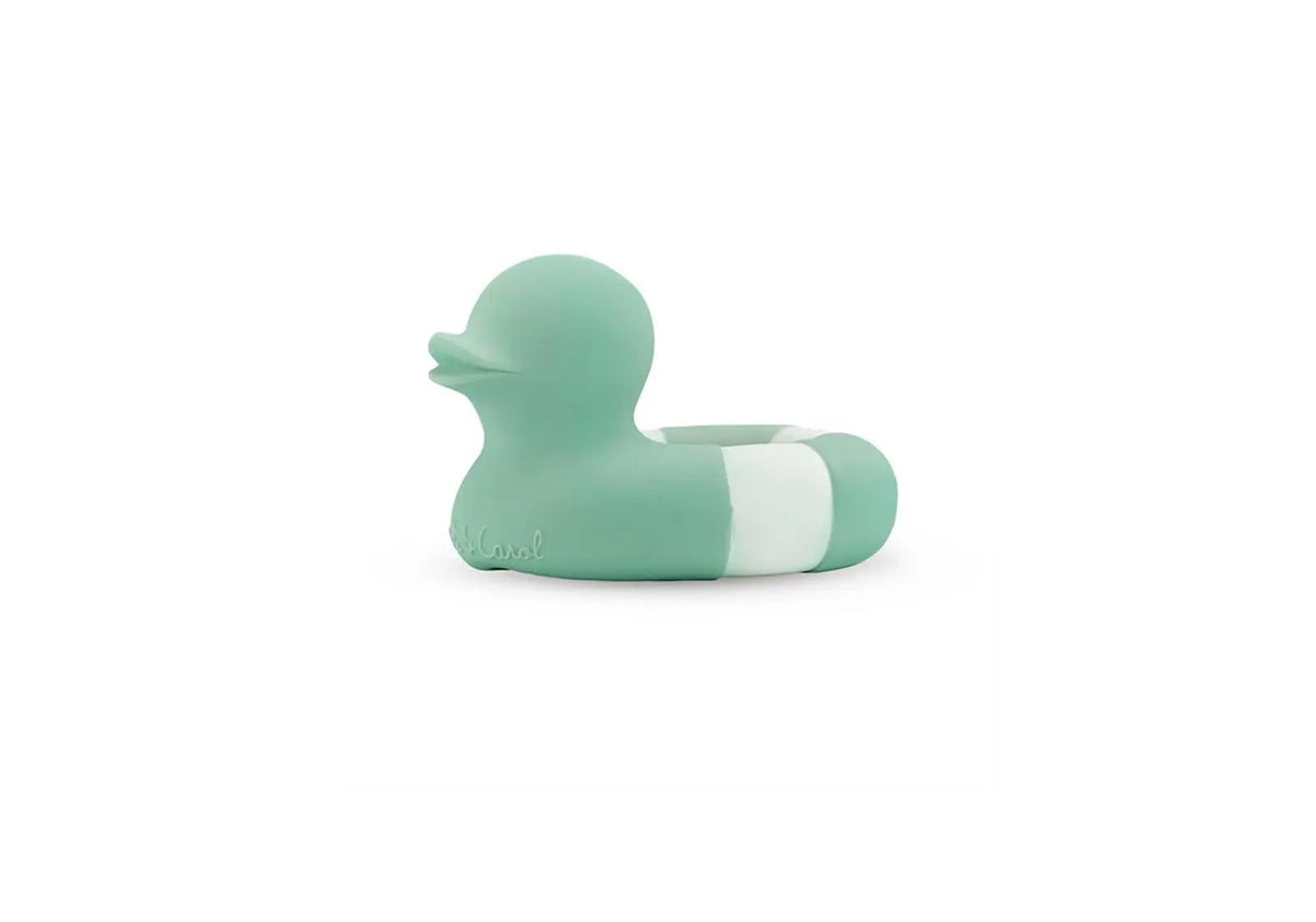 Jouet de bain Floatie Oli et Carol coloris mint : bouée canard en latex d'hévéa naturel et écologique pour le bain de bébé