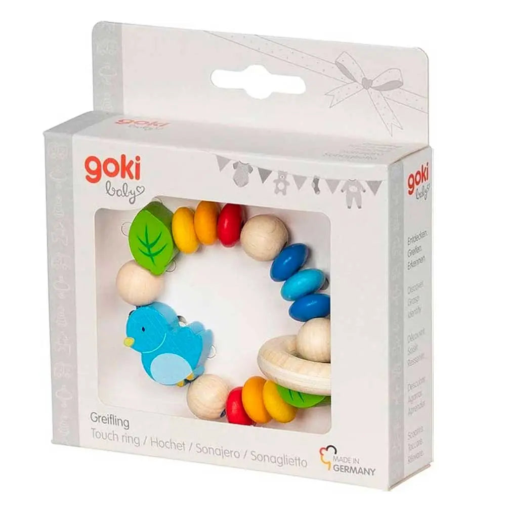 Hochet en bois Oiseau bleu Goki