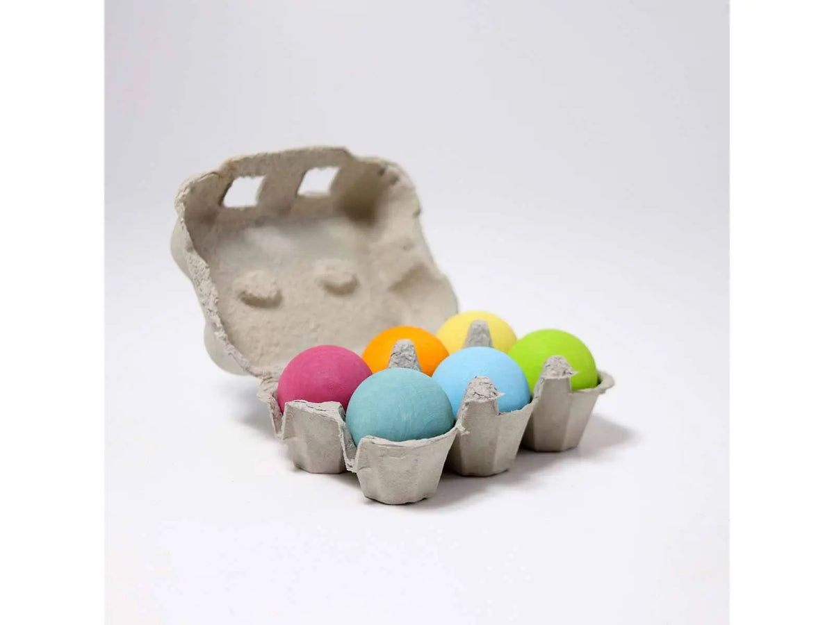 6 boules en bois pastel Grimm's