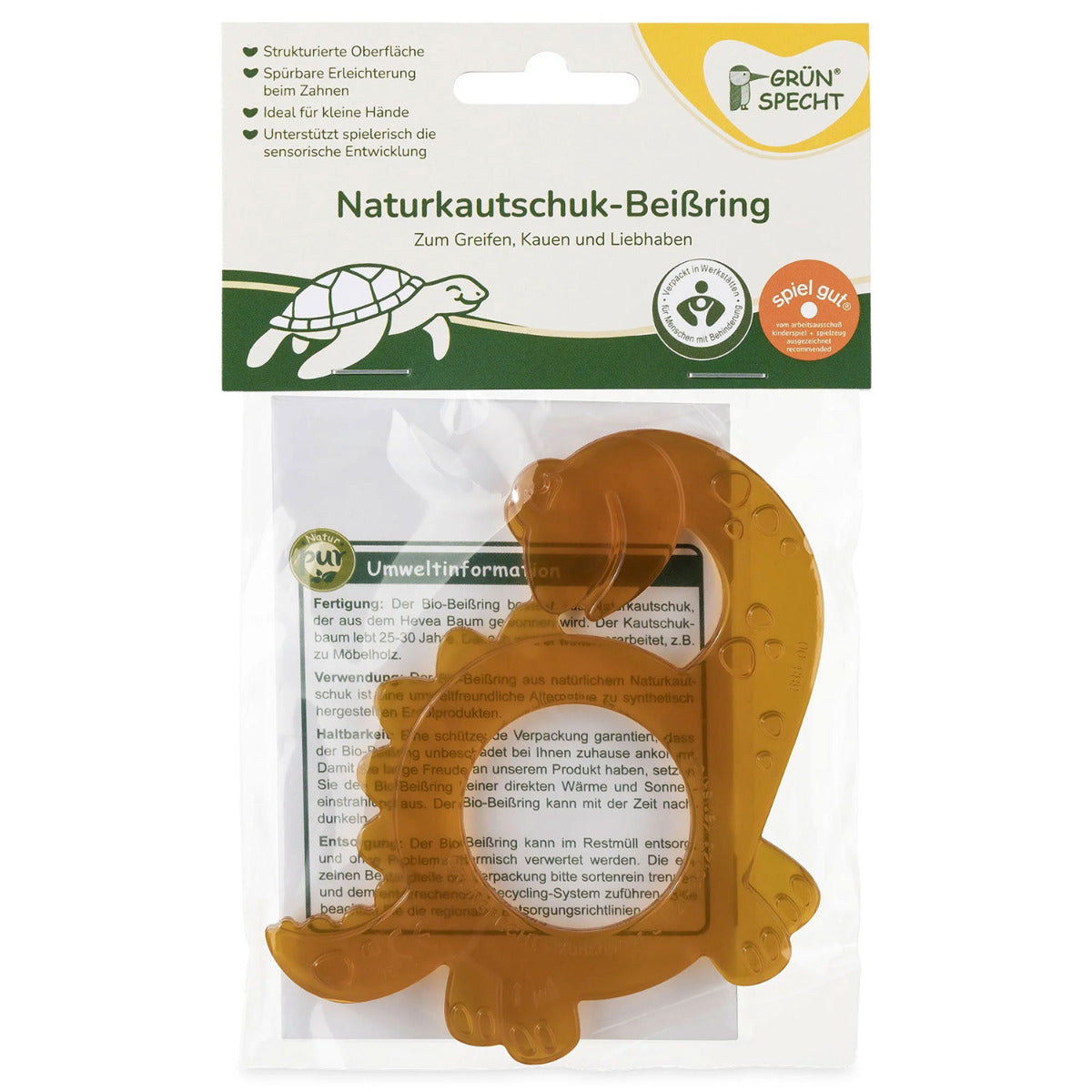 Anneau de dentition en caoutchouc naturel Grünspecht – Dino