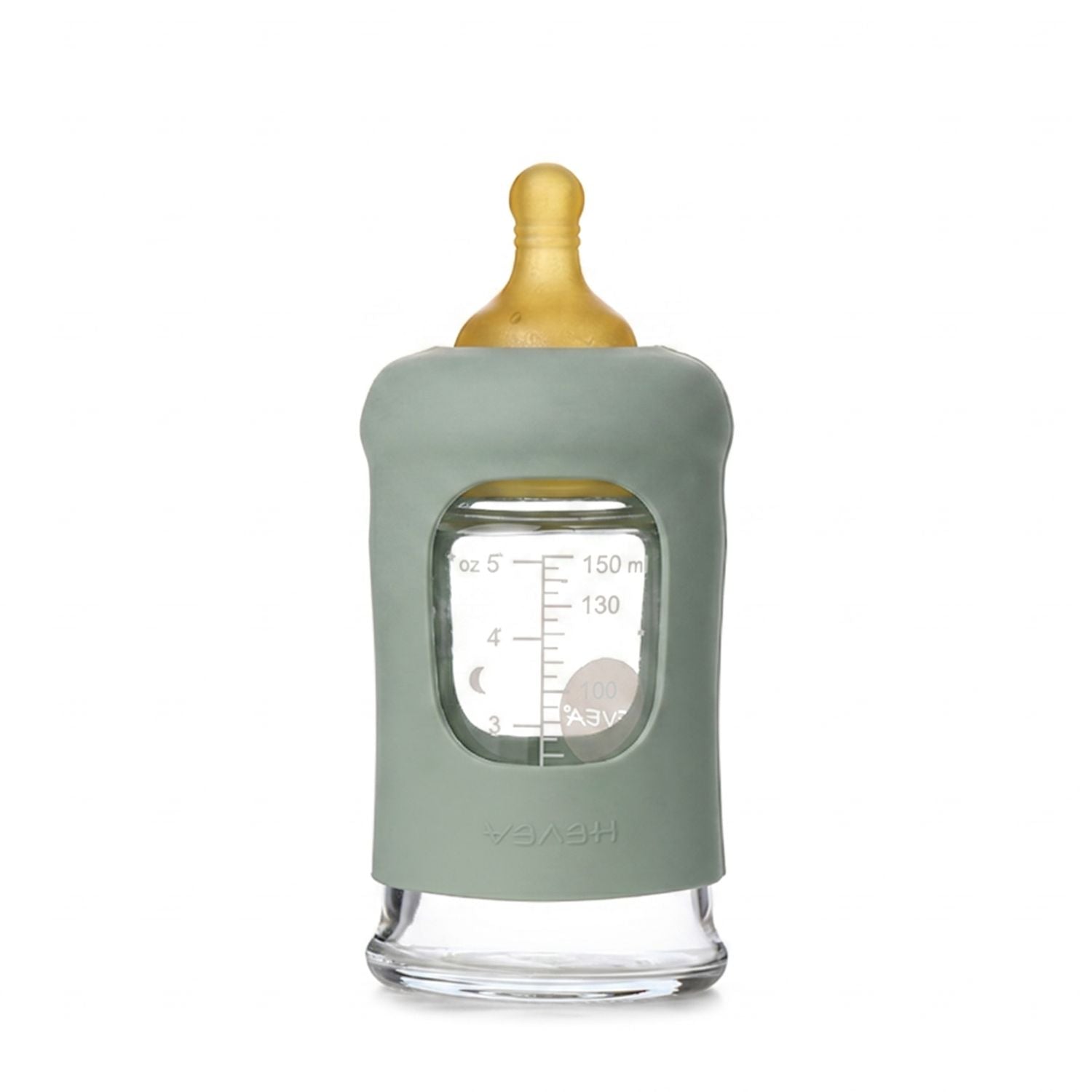 Biberon en verre à col large avec manchon Hevea 150ml - Bleu
