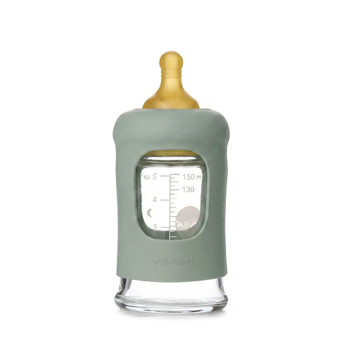 Biberon en verre à col large avec manchon Hevea 150ml - Bleu