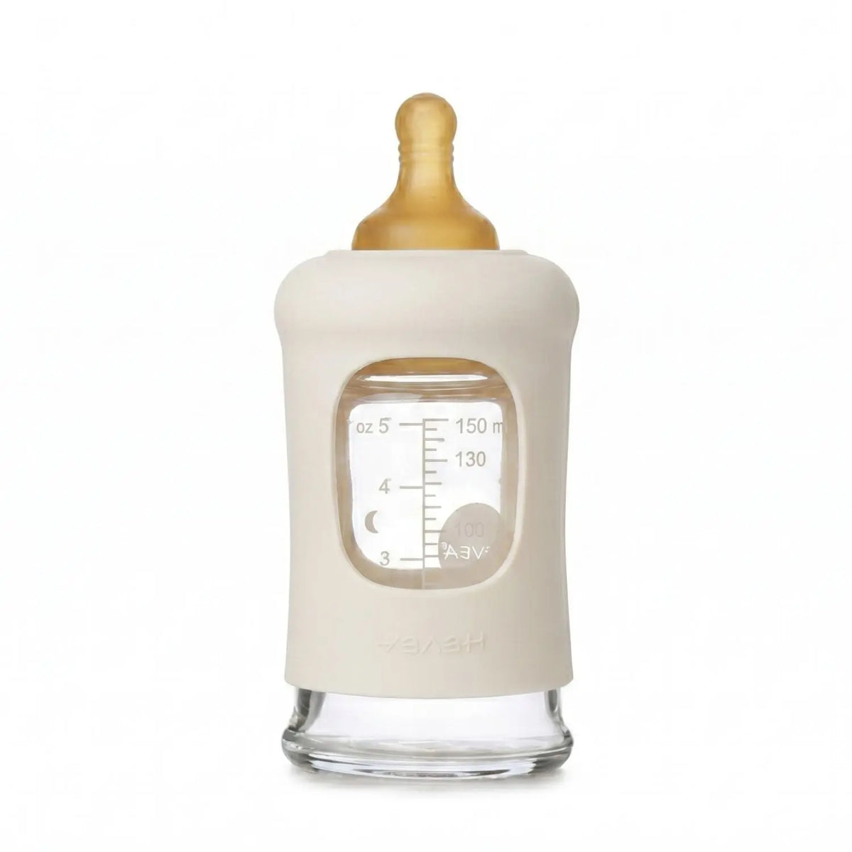 Biberon en verre à col large avec manchon Hevea 150ml - Ivoire