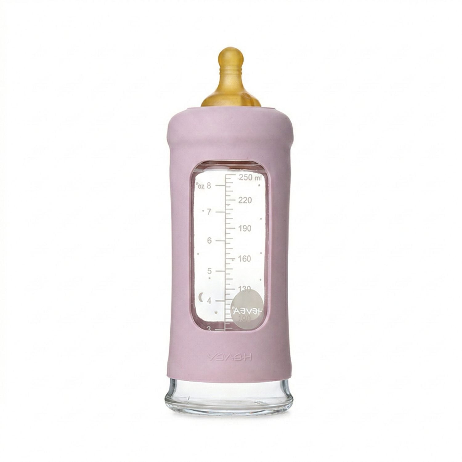 Biberon en verre à col large avec manchon Hevea 250ml - Rose