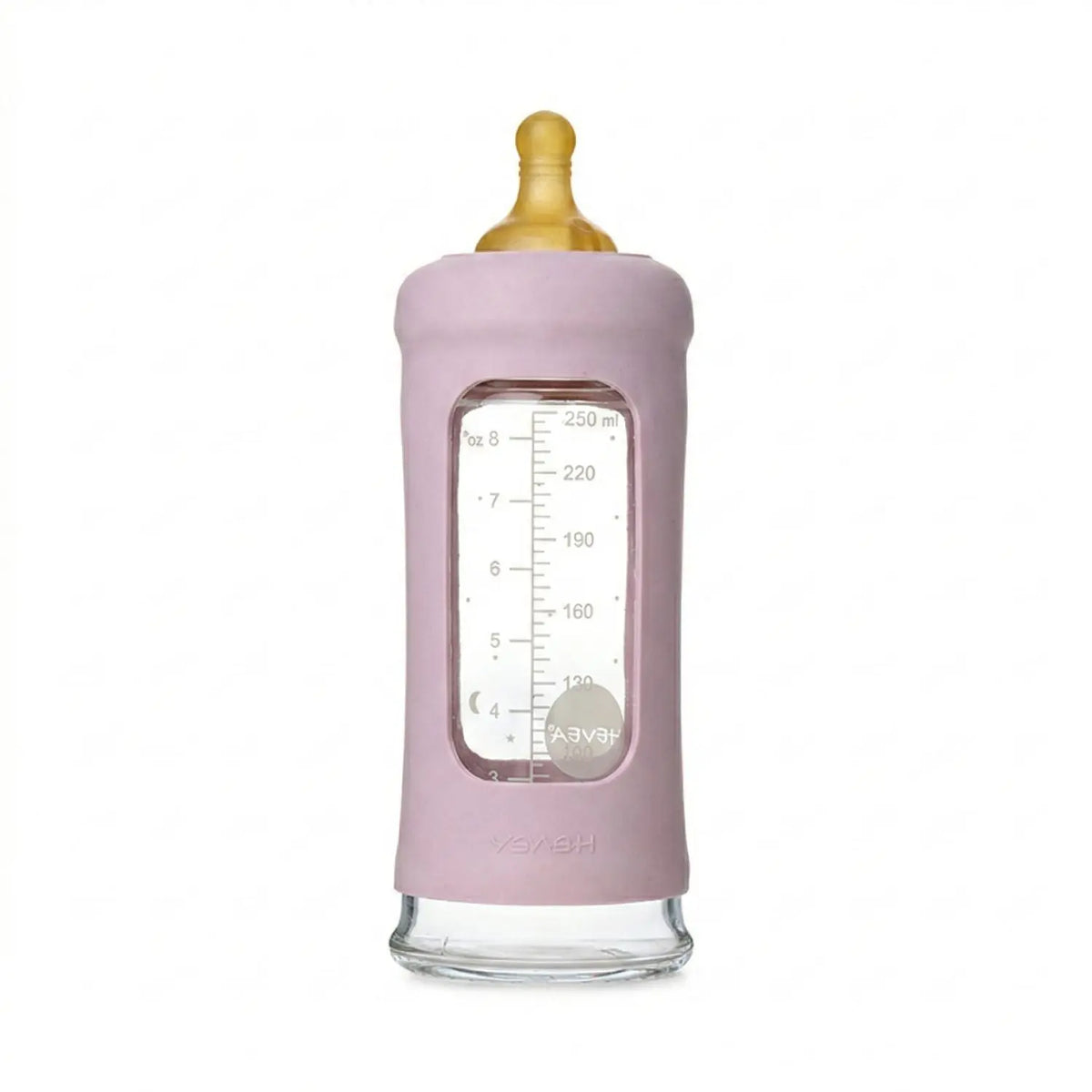 Biberon en verre à col large avec manchon Hevea 250ml - Rose