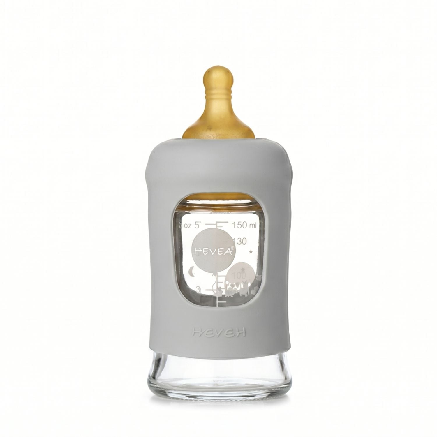 Biberon en verre à col large avec manchon Hevea 150ml - Gorgeous Grey