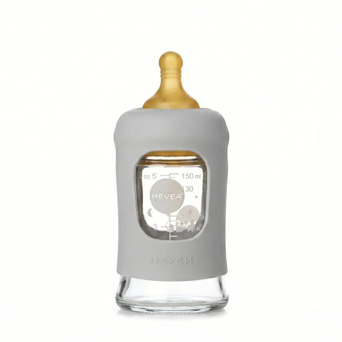 Biberon en verre à col large avec manchon Hevea 150ml - Gorgeous Grey