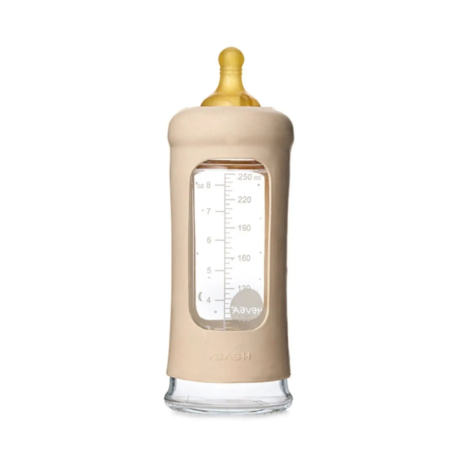 Biberon en verre à col large avec manchon Hevea 250ml - Sable