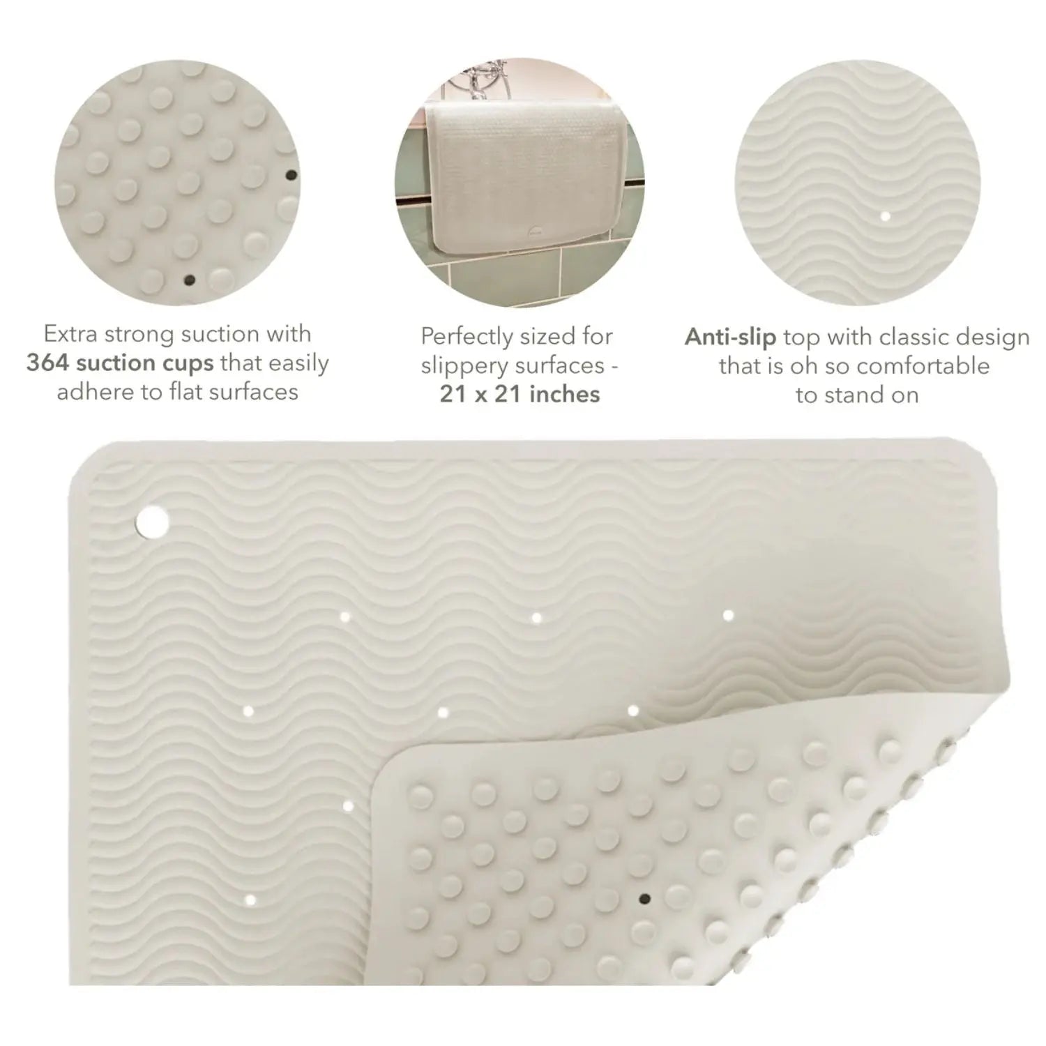 Tapis de bain en caoutchouc Hevea 69x39cm Wave - Sable