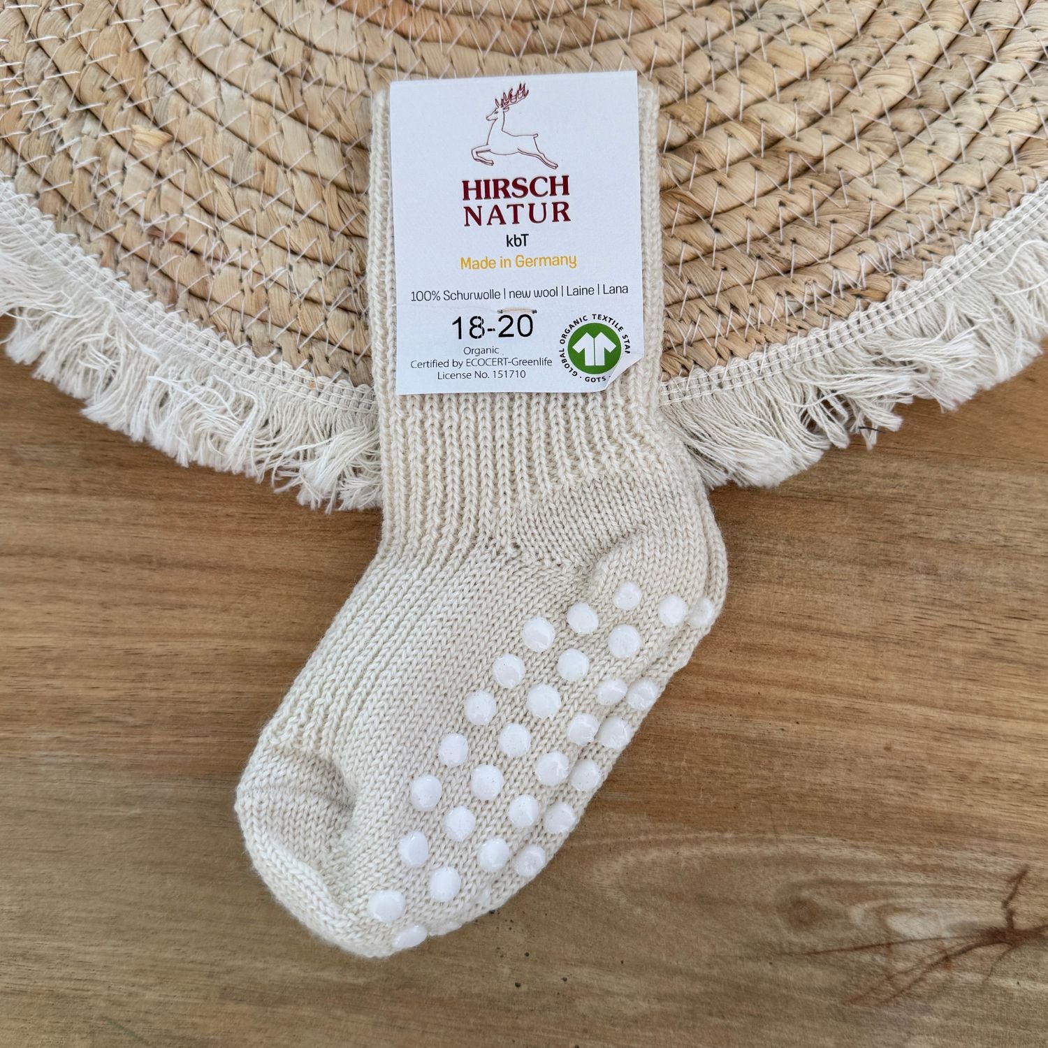 Chaussettes en pure laine antidérapantes Hirsch Natur - Kids - Lilinappy