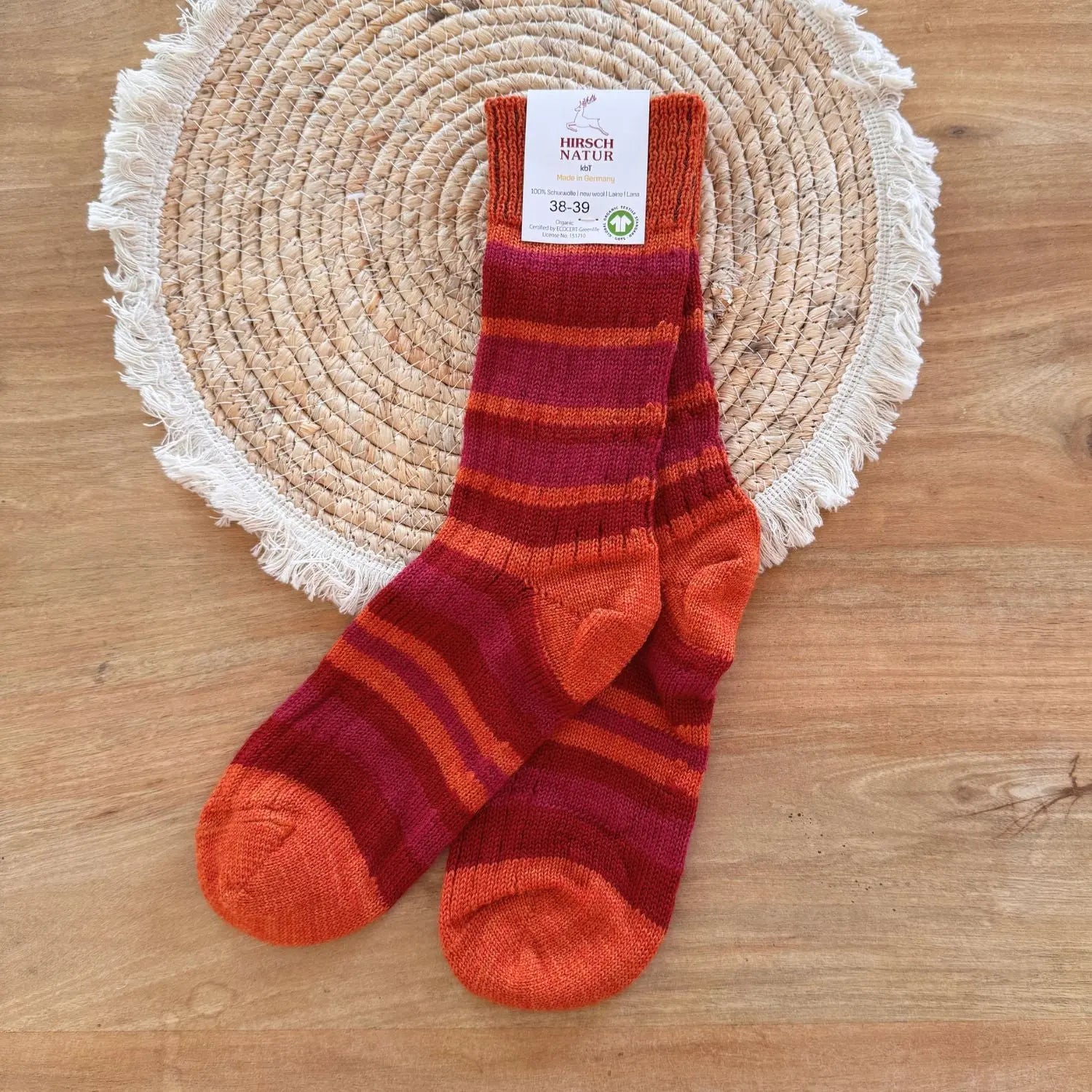 Chaussettes épaisses rayées en laine bio Hirsch Natur Adulte