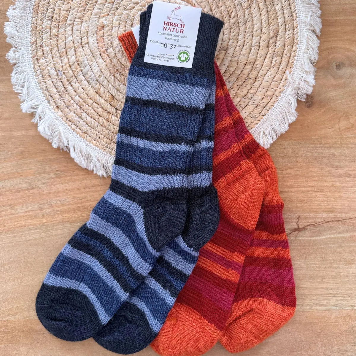 Chaussettes épaisses rayées en laine bio Hirsch Natur Adulte