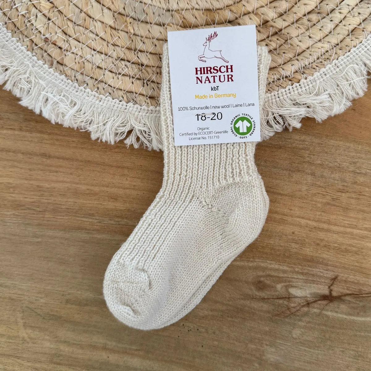 Chaussettes en pure laine pour enfants Hirsch Natur
