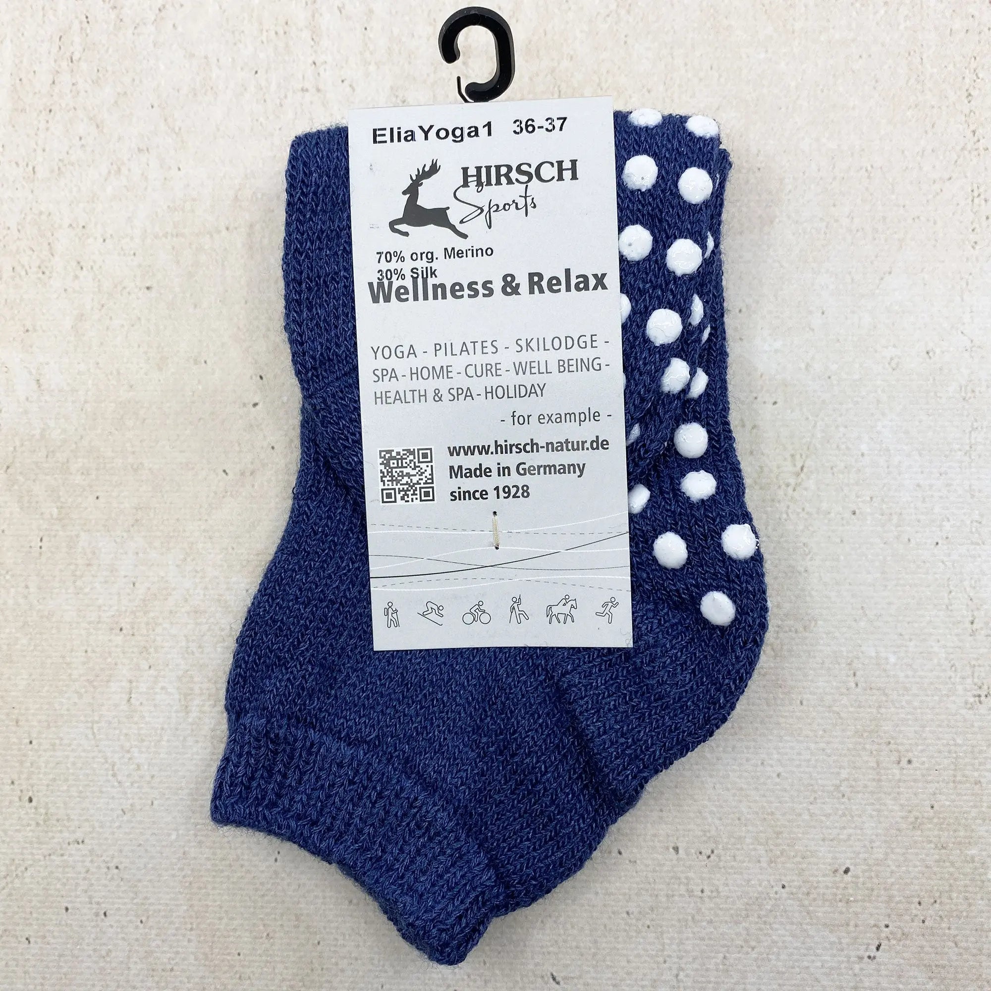Chaussettes adulte laine et soie anti-dérapantes EliaYoga Hirsch Natur