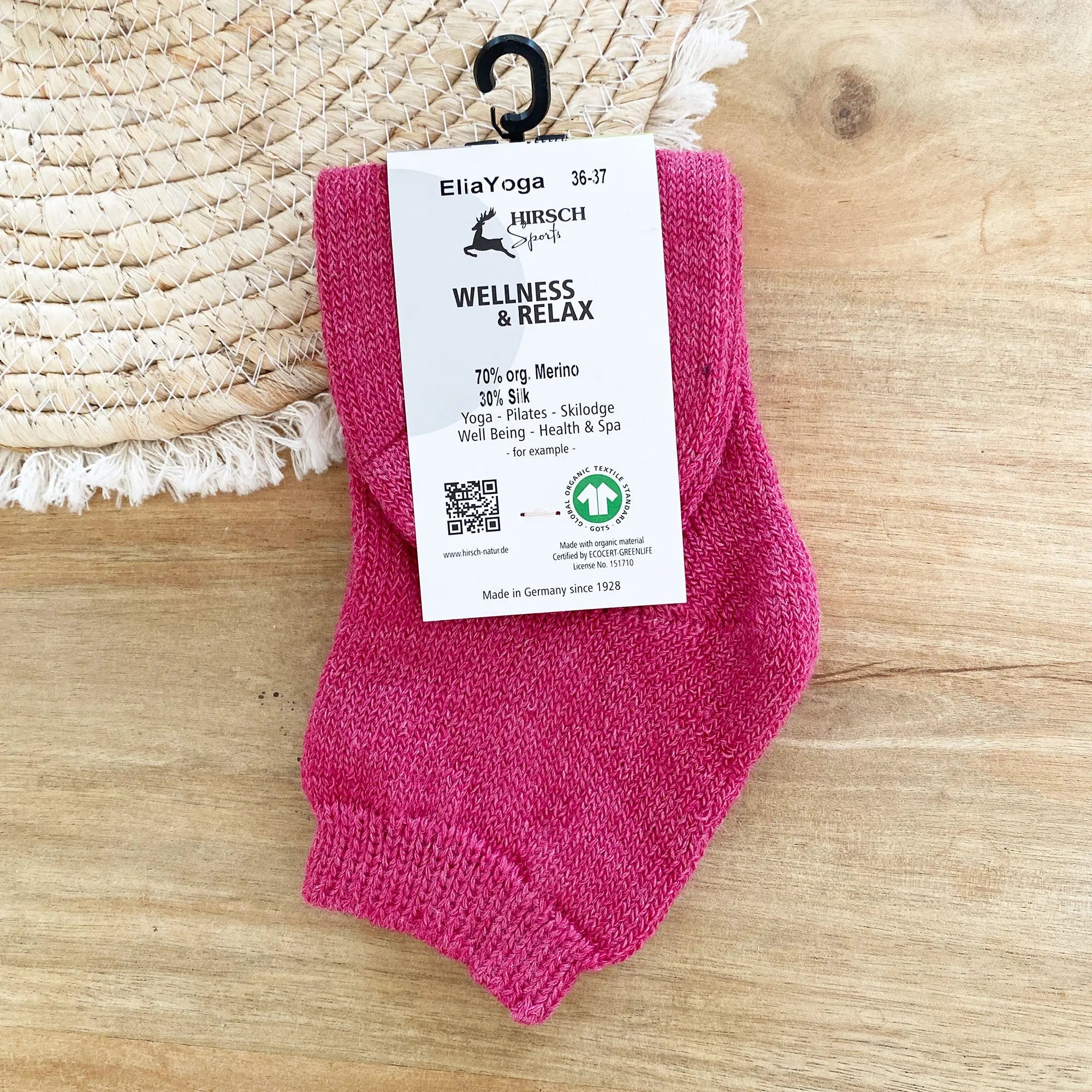 Chaussettes adulte laine et soie EliaYoga Hirsch Natur