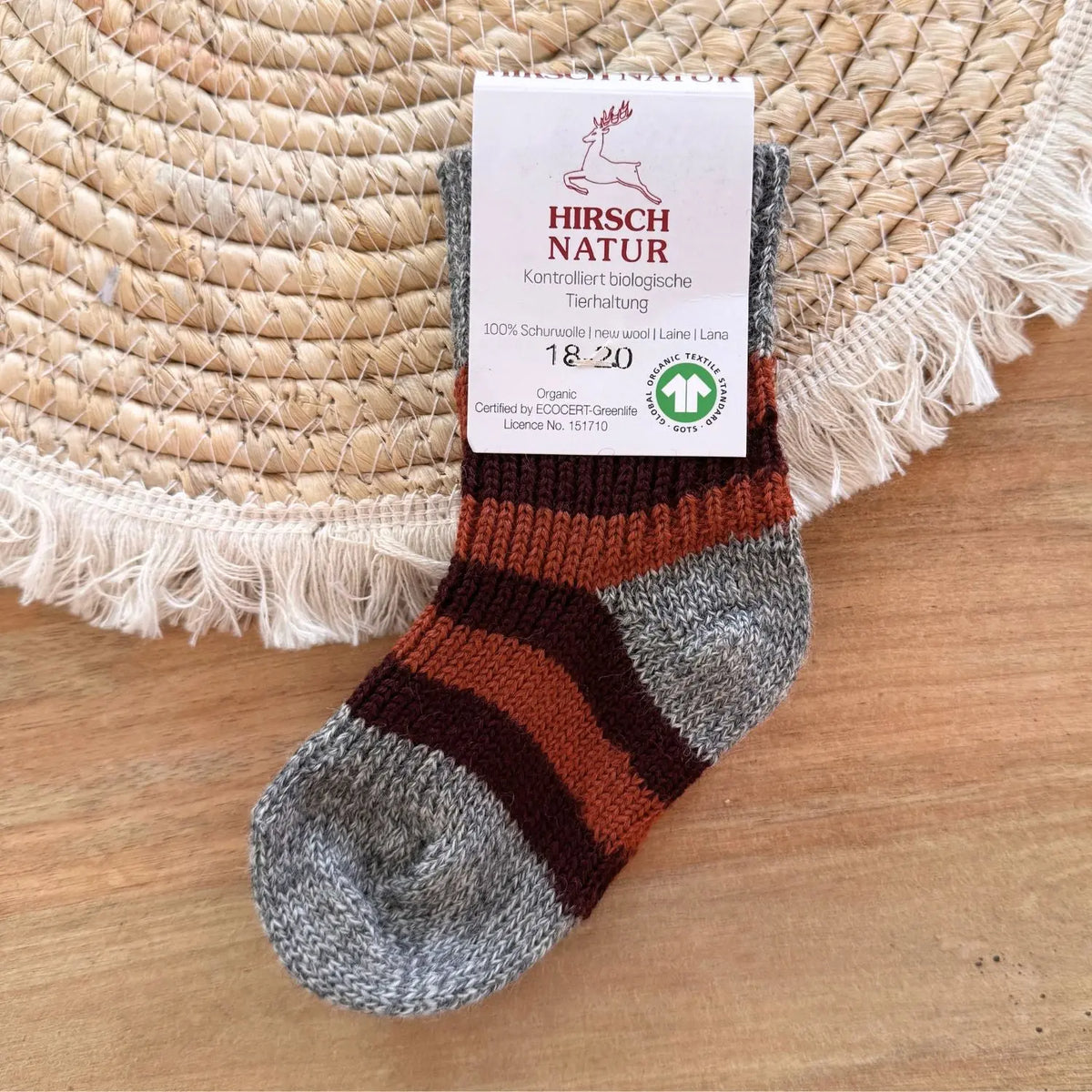 Chaussettes en laine bio enfant Hirsch Natur – Rayées