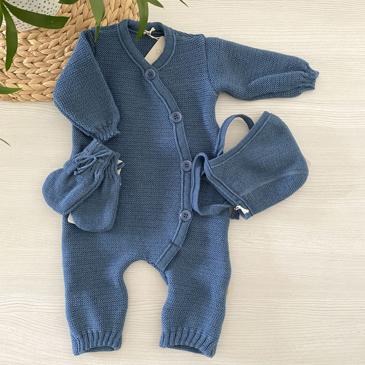 Combinaison en laine tricotée Disana - Dove blue - Lilinappy