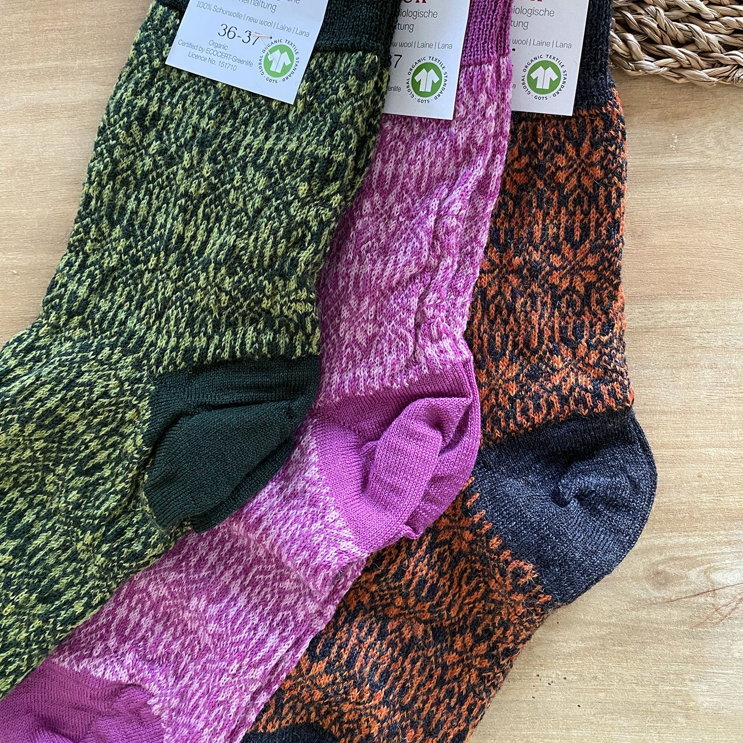 Chaussettes fines en laine motif étoile Hirsch Natur - Adultes - Lilinappy