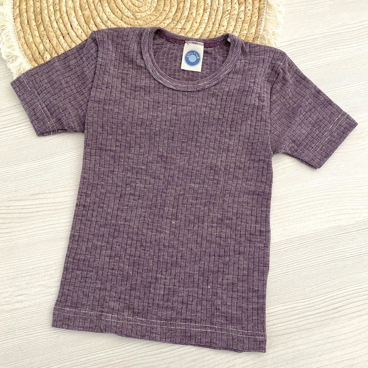 Tee-shirt manches courtes en laine, soie et coton bio Cosilana - Prune