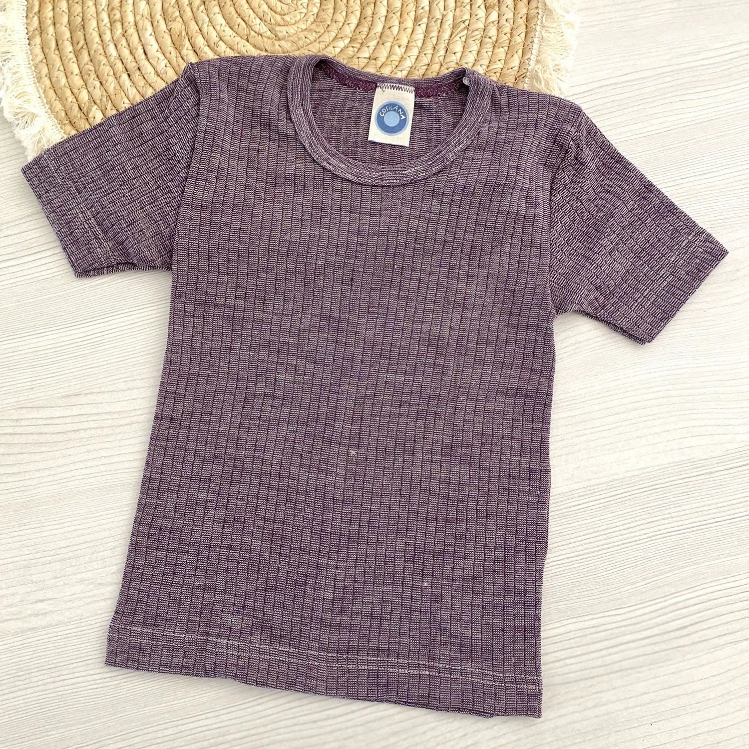 Tee-shirt manches courtes en laine, soie et coton bio Cosilana - Prune - Lilinappy