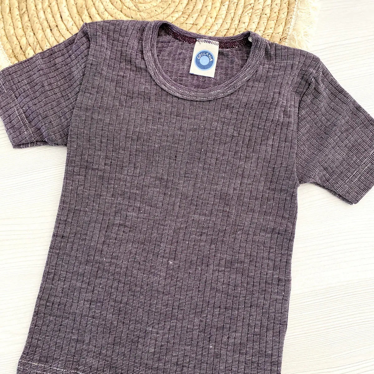 Tee-shirt manches courtes en laine, soie et coton bio Cosilana - Prune