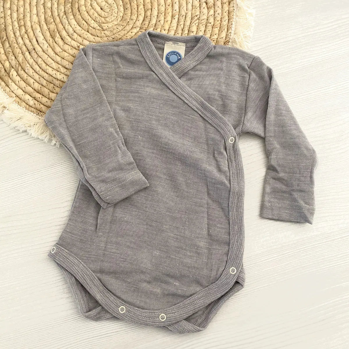 Body à manches longues ouvert devant en laine et soie Cosilana Gris