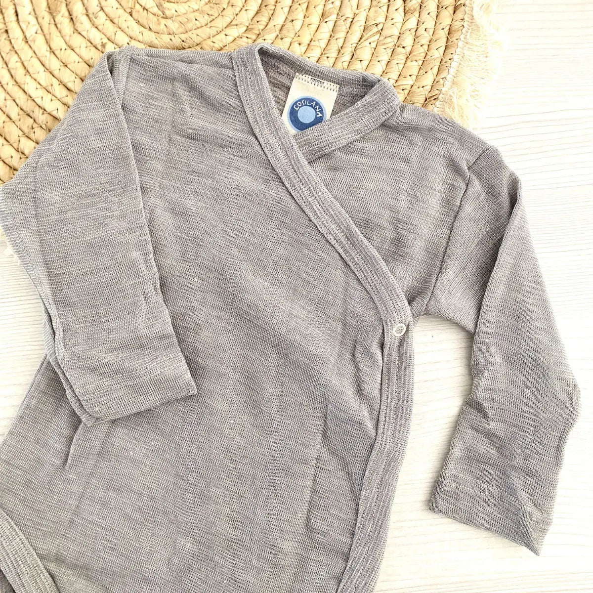 Body à manches longues ouvert devant en laine et soie Cosilana Gris