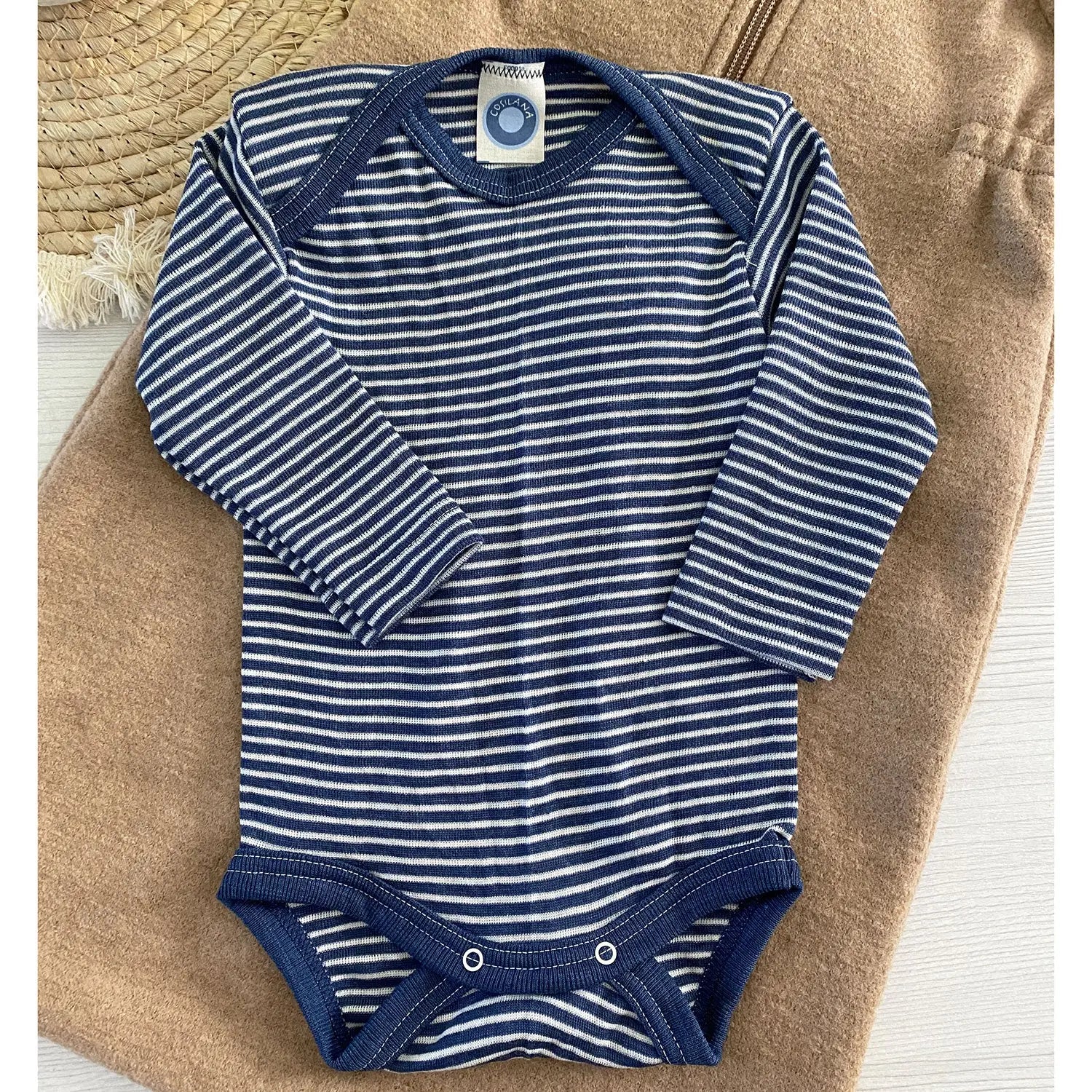 Body à manches longues en laine et soie Cosilana - Rayé marine - Lilinappy