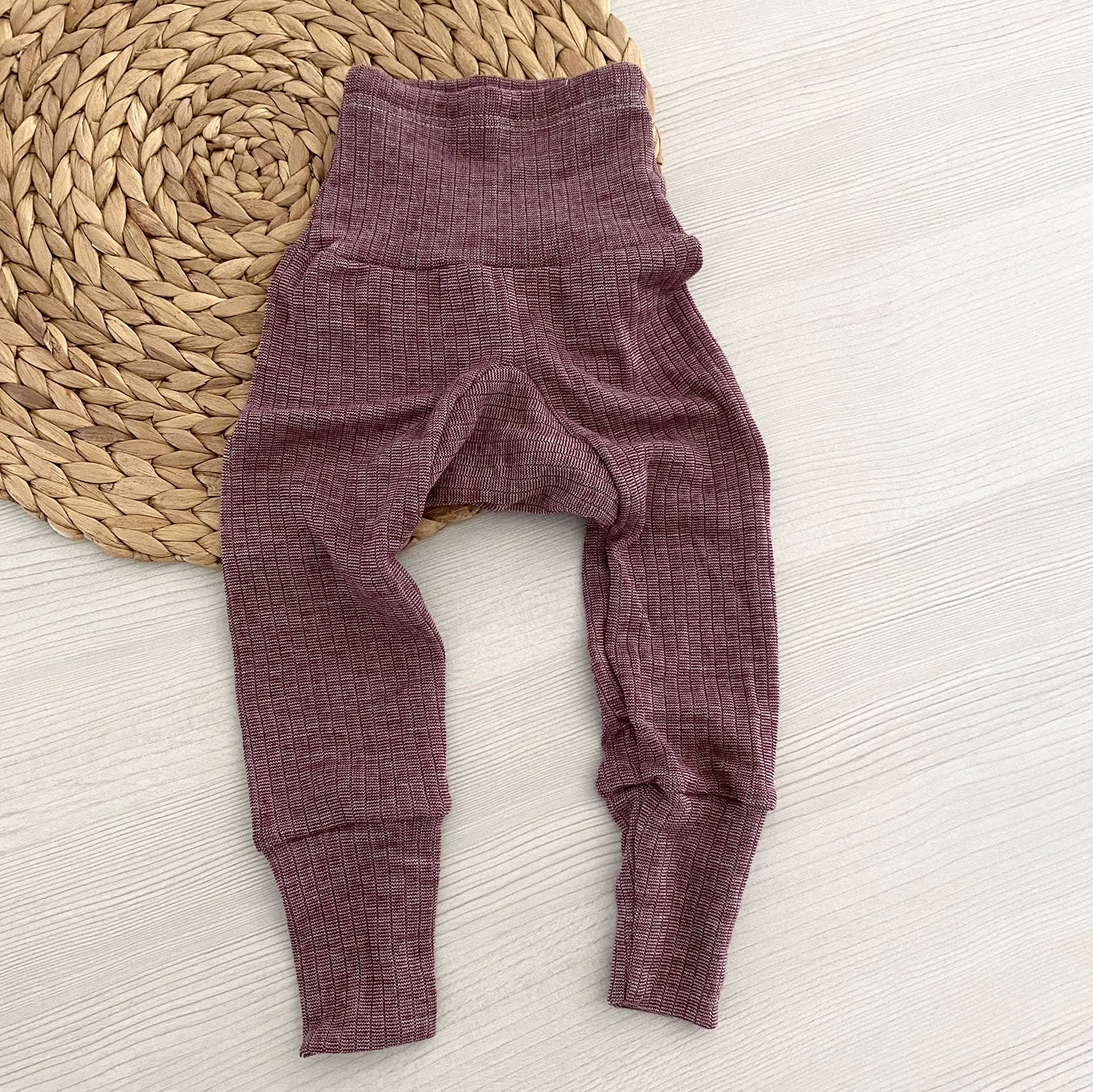 Pantalon bébé en laine, soie et coton bio Cosilana - Prune