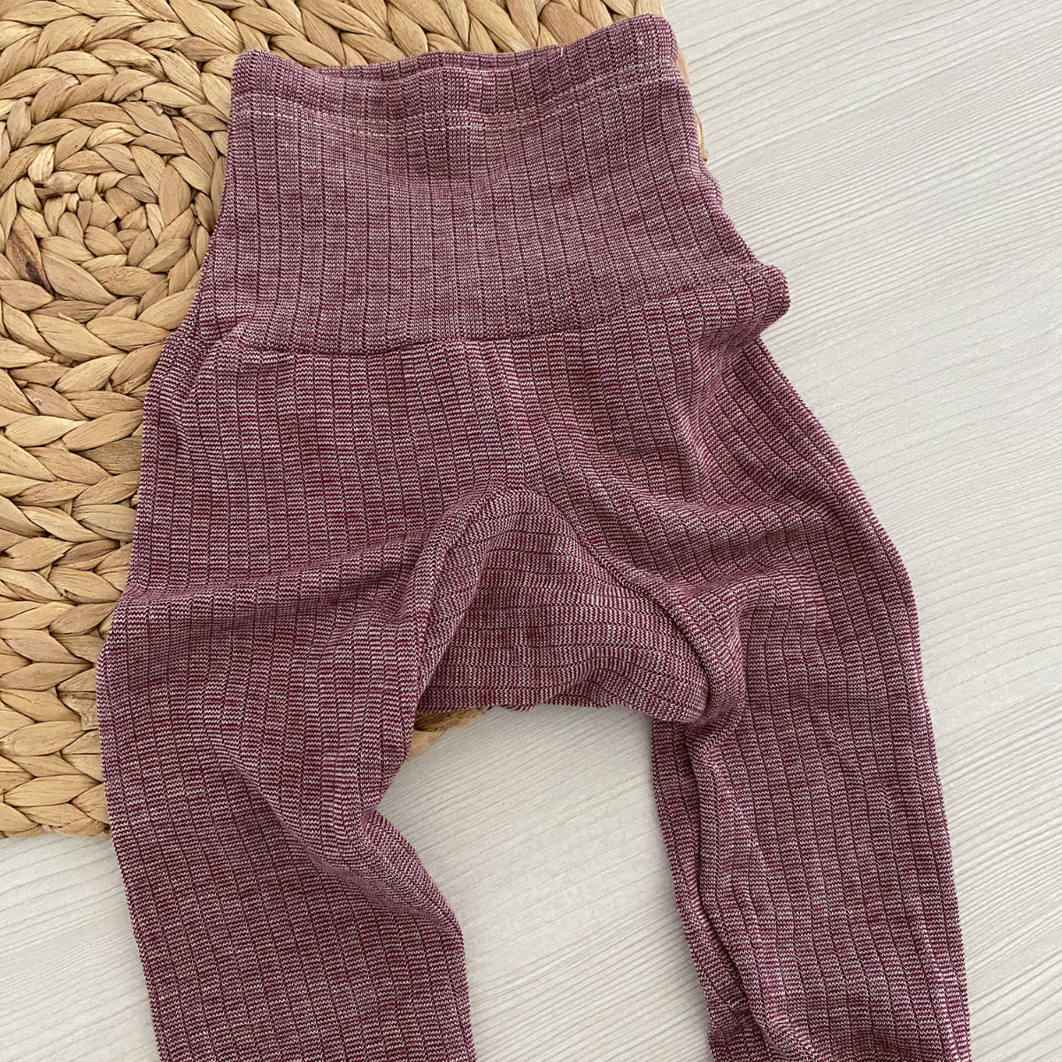 Pantalon bébé en laine, soie et coton bio Cosilana - Prune