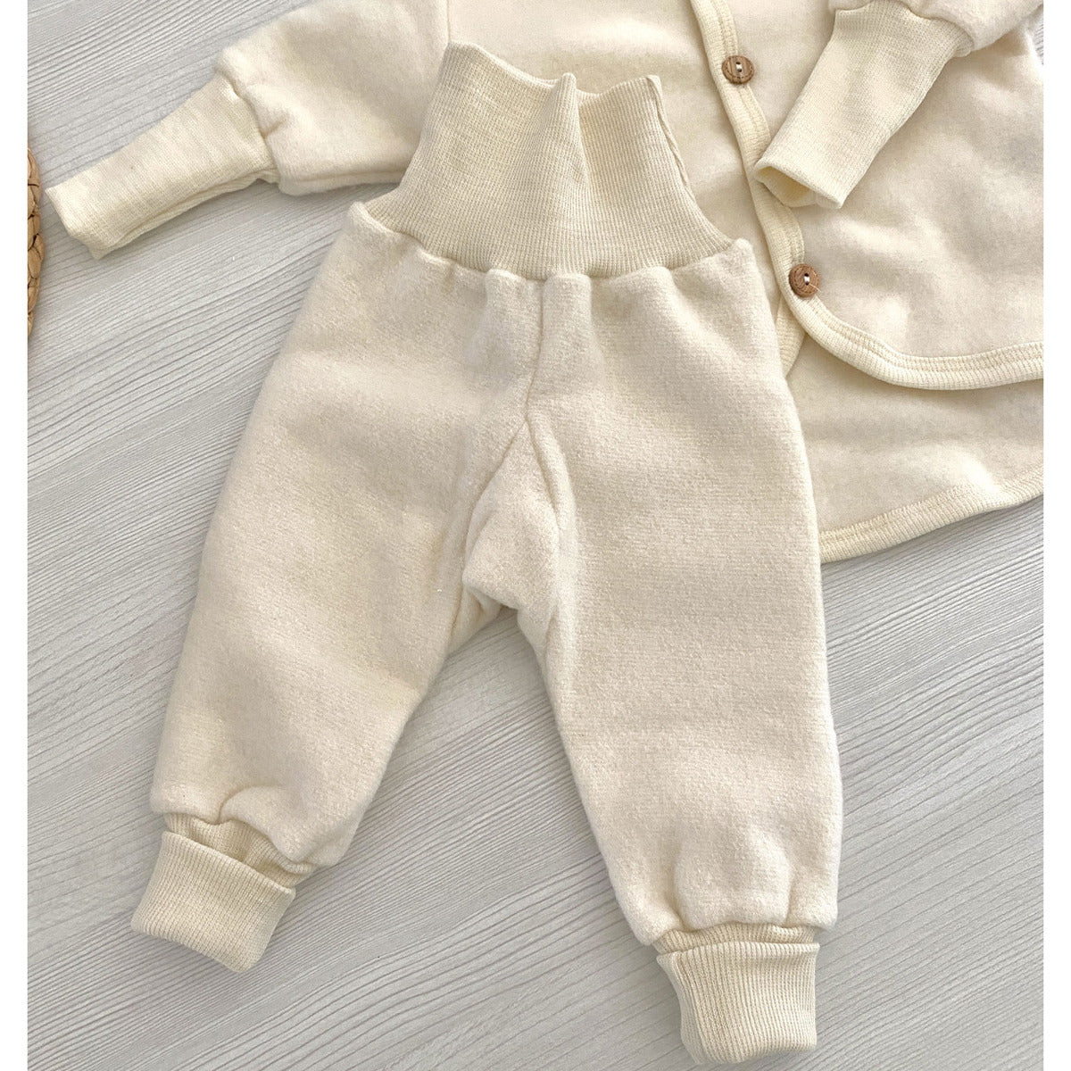 Pantalon en polaire de laine et coton bio Cosilana Naturel