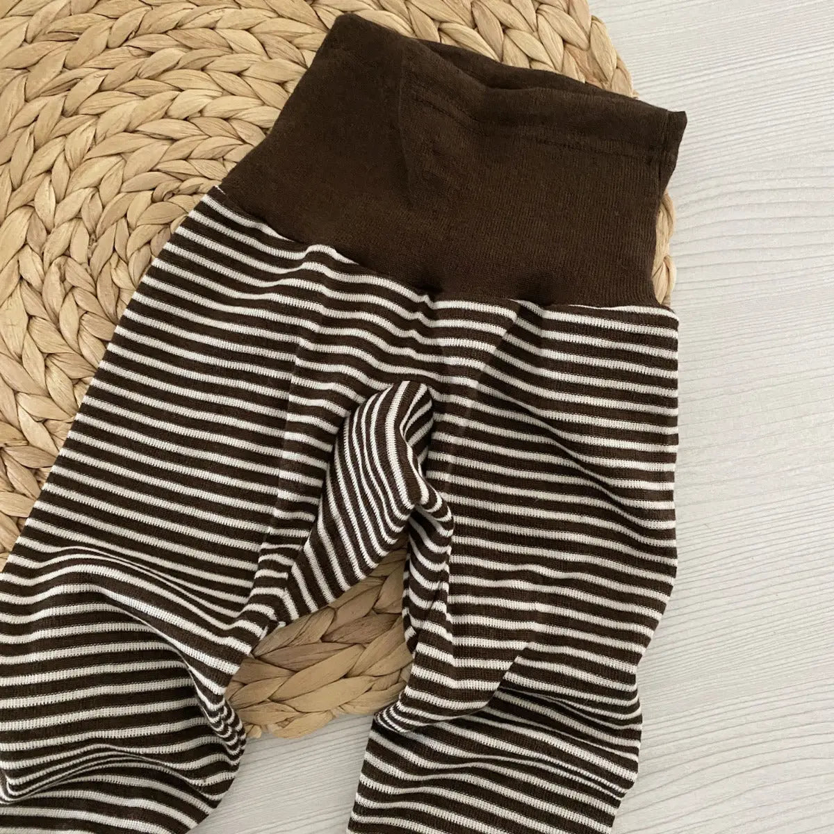 Pantalon bébé en laine et soie Cosilana - Rayé marron