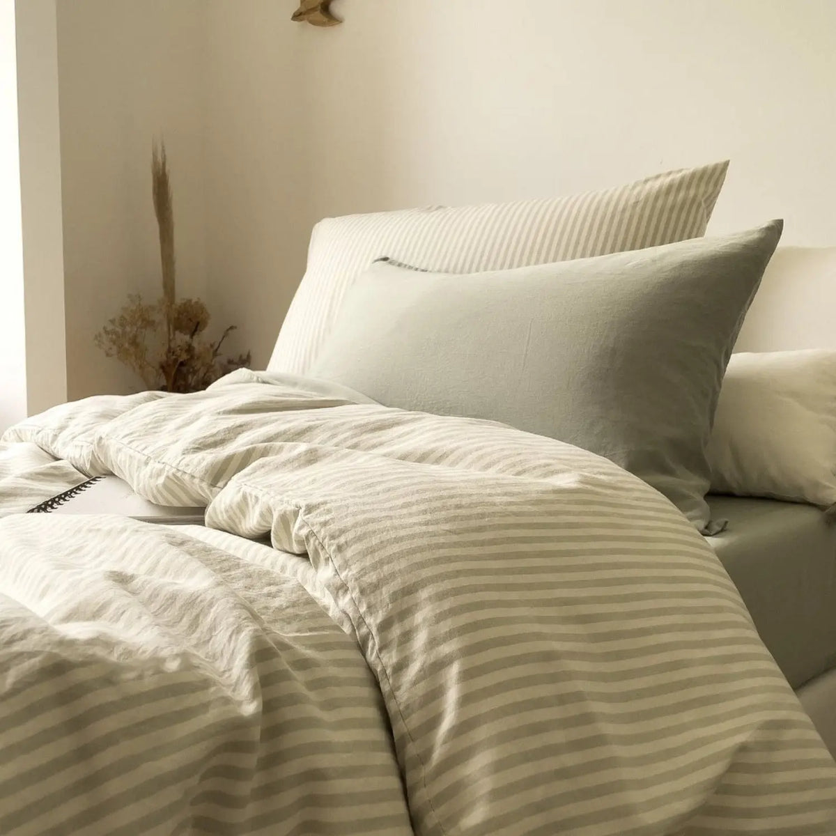 Housse de couette Coton Bio Kadolis - Rayé Tilleul