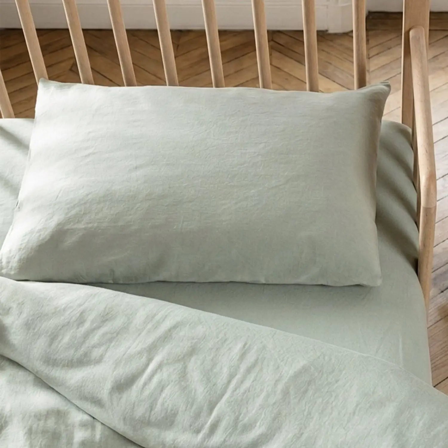 Taie d'oreiller Satin de Coton Bio lavé Kadolis - Tilleul