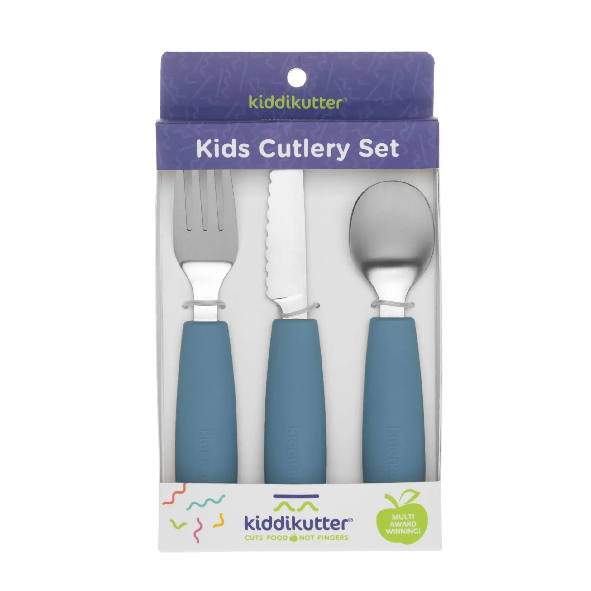 Set de couverts enfant en inox & silicone KiddiKutter - Bleu
