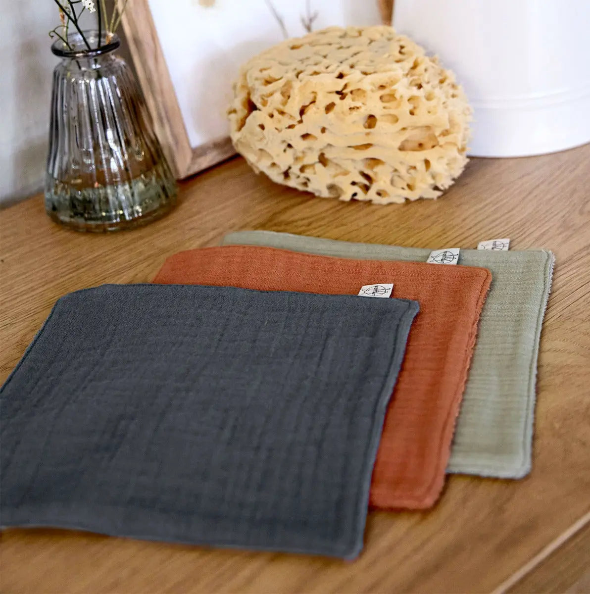 Lot de 3 débarbouillettes Lässïg Olive/rouille/anthracite