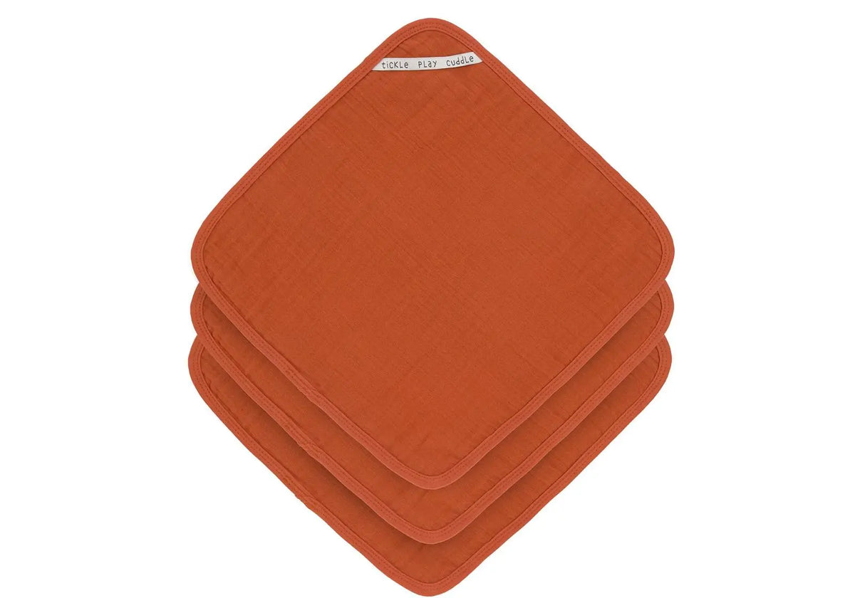 Lot de 3 débarbouillettes en mousseline de coton Lässïg - Rouille Lässig