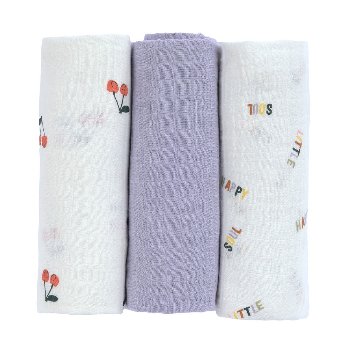 Langes mousseline bio GOTS x3 Happy Fruits Cerise