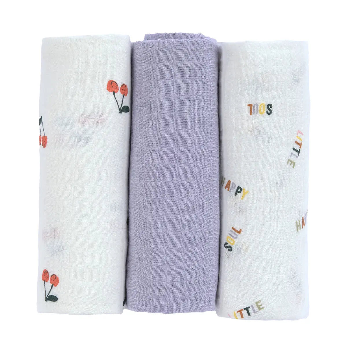 Langes mousseline bio GOTS x3 Happy Fruits Cerise