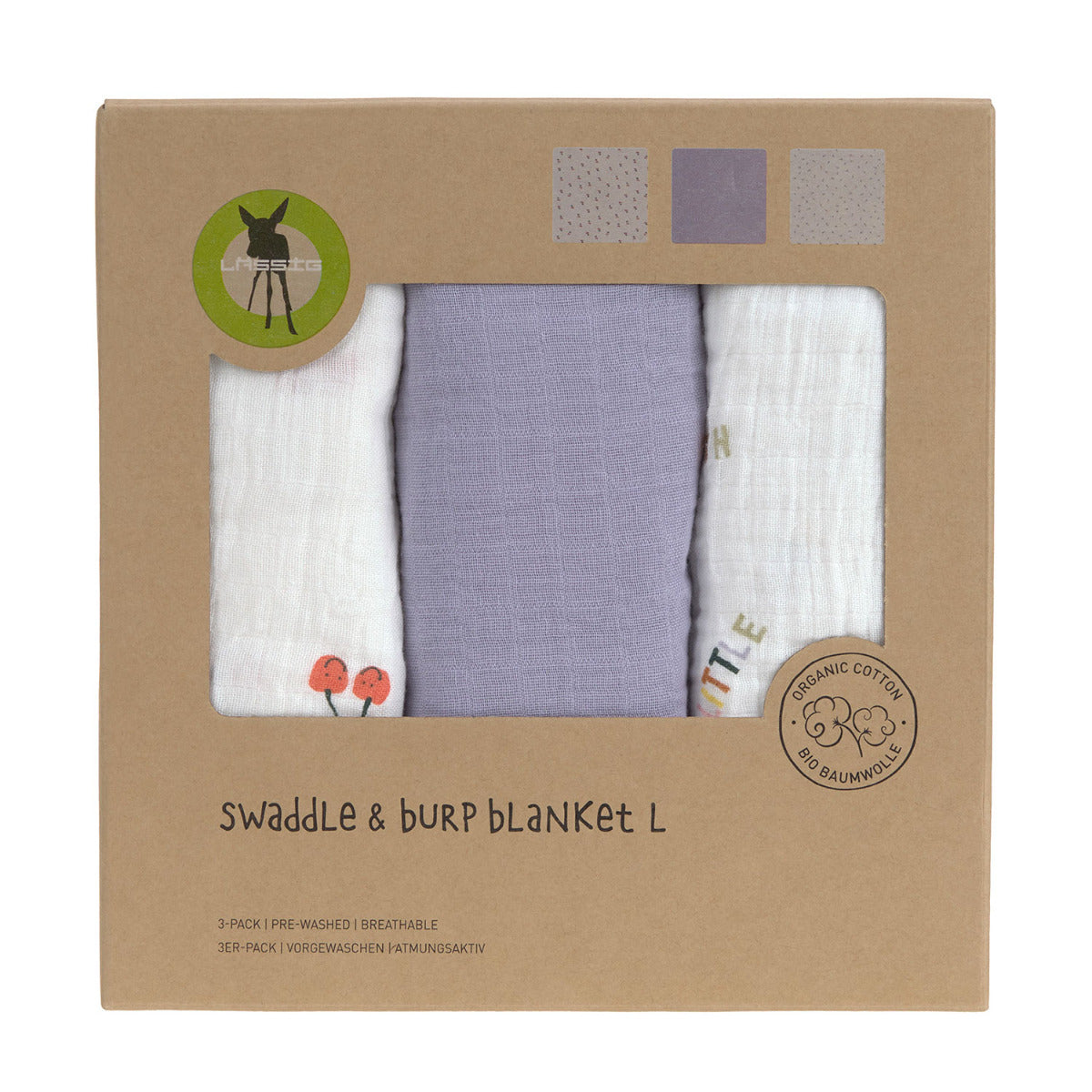 Lot de 3 langes très doux Lässig - Happy Fruits Cerise - Lilinappy