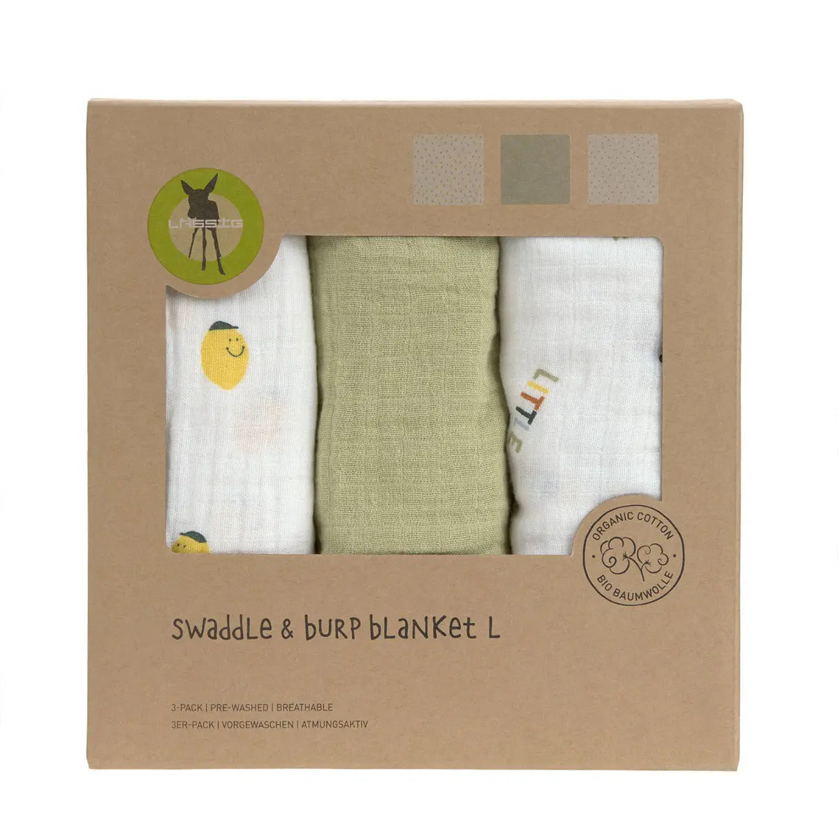 Lot de 3 langes très doux Lässig - Happy Fruits Citron - Lilinappy